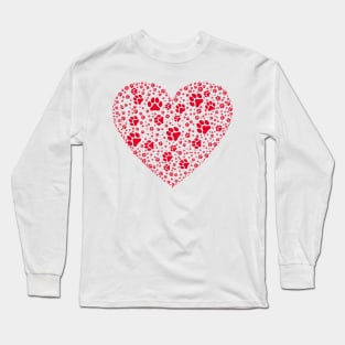 Red Heart with Paw Prints Long Sleeve T-Shirt